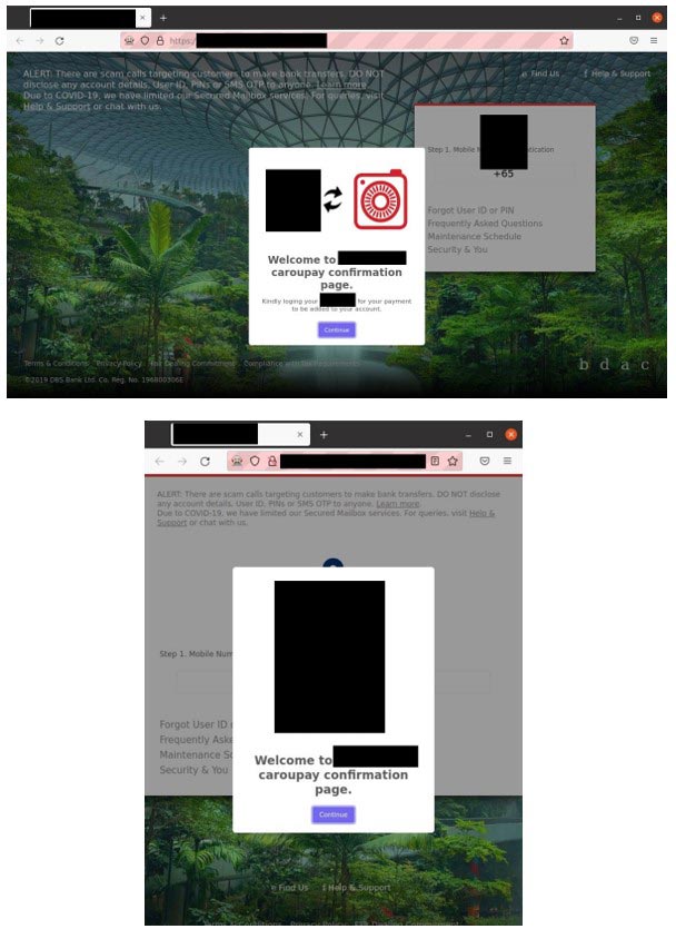 Screenshots of phishing email directing victims to phishing website to receive payment